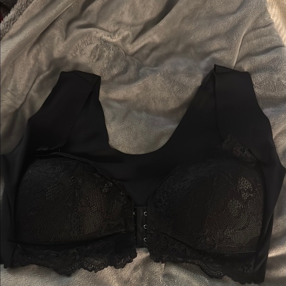 Other - Black Lace Bra Front Hook Sheer Mesh Scalloped Edge Wide Strap XL